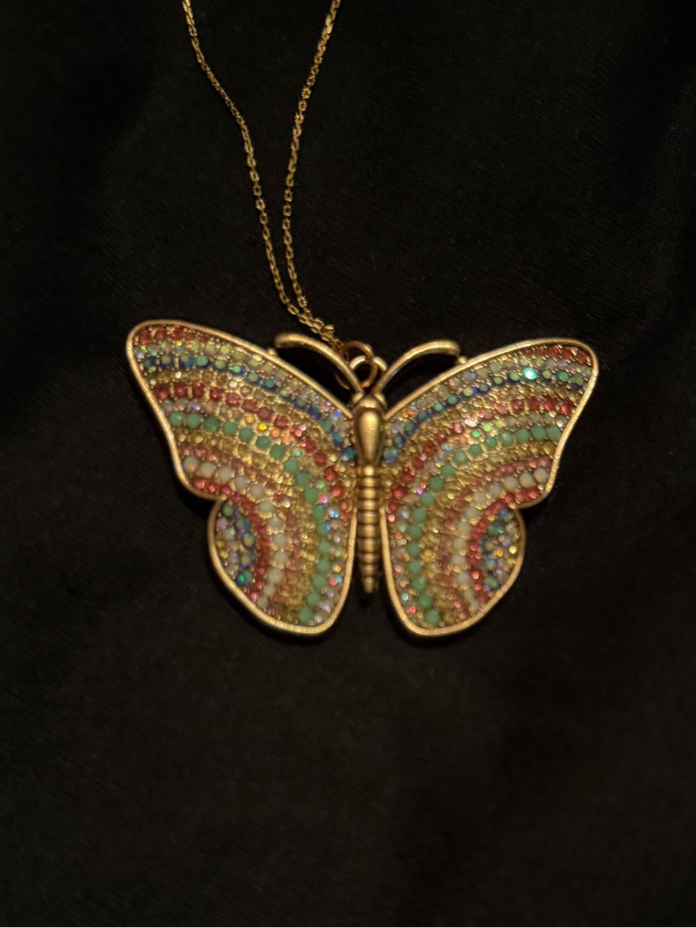 Gold-Tone Multi-Color Crystal Butterfly Pendant Necklace
